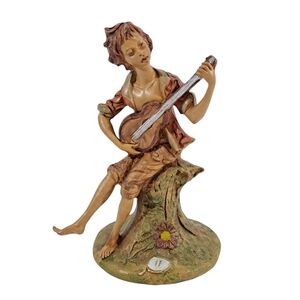 Vintage Italian Hard Resin Figurine Boy Playing Guitar 10.5"